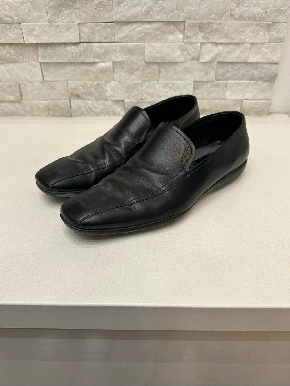 Prada Black Leather Minimalist Slip-on Loafers